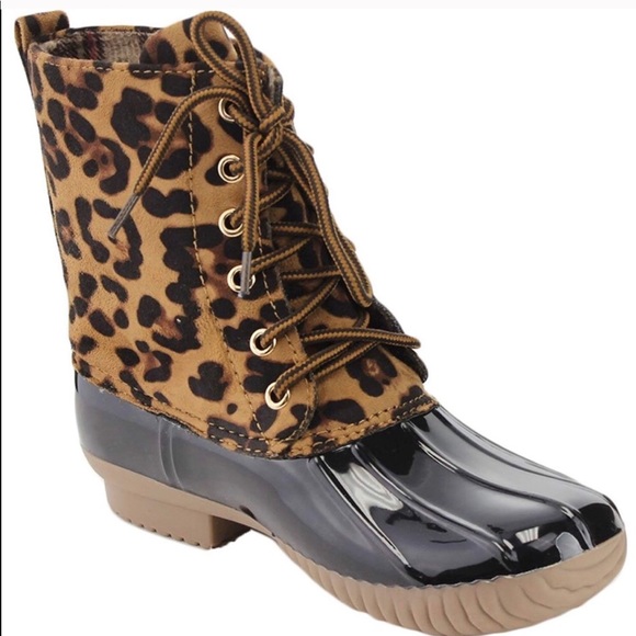 🥳HP: NEW: Stylish [FALL/WINTER] Leopard Print LaceUp Ankle Duck-Booties - Picture 4 of 16